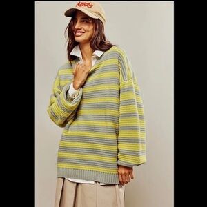 NWOT Free People Links Pullover Striped Oversized Sweater – Size S